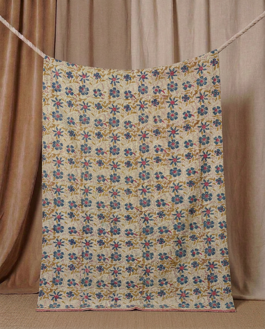 Pièce artisanale Kantha Safran