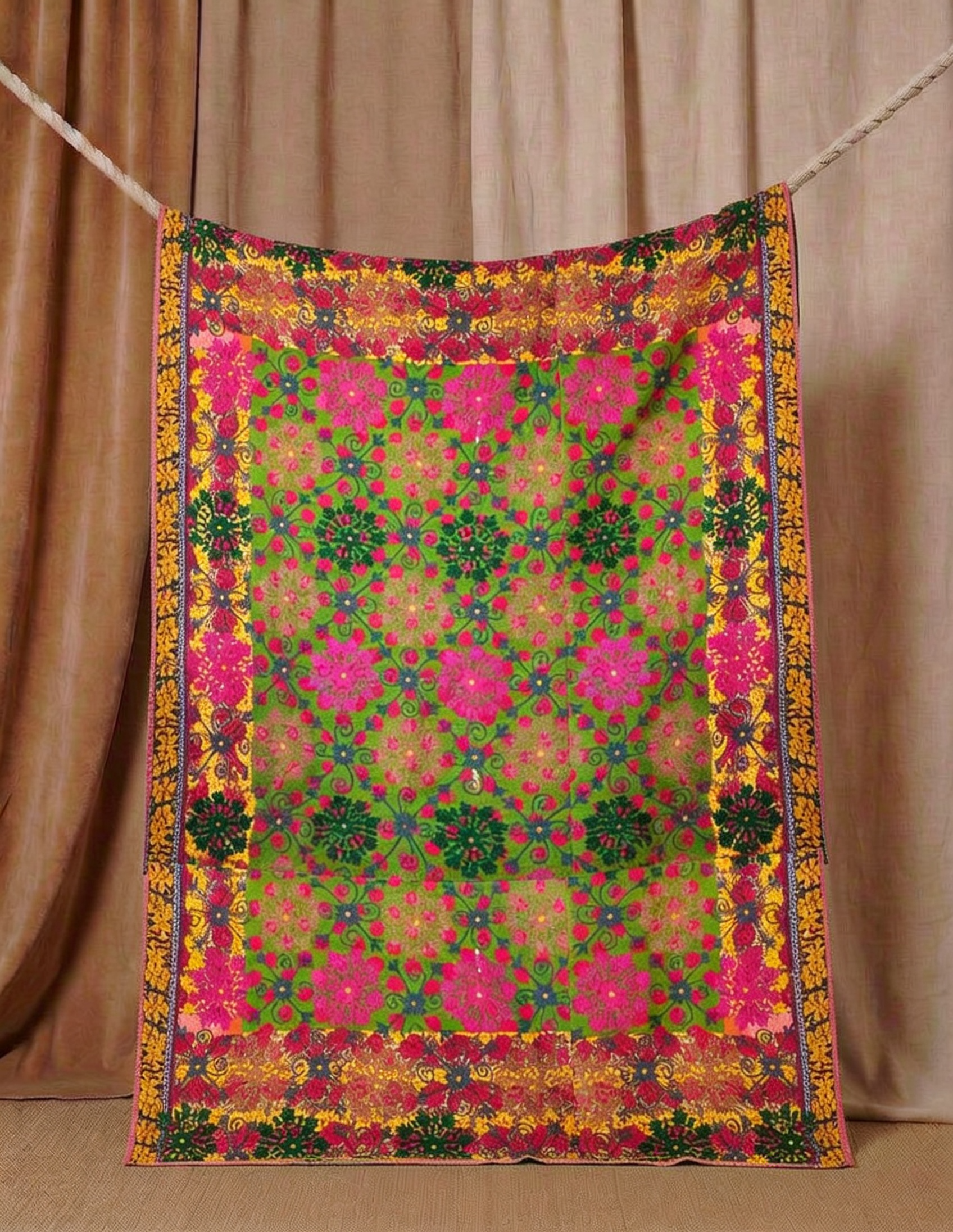 Pièce artisanale Suzani Fushia